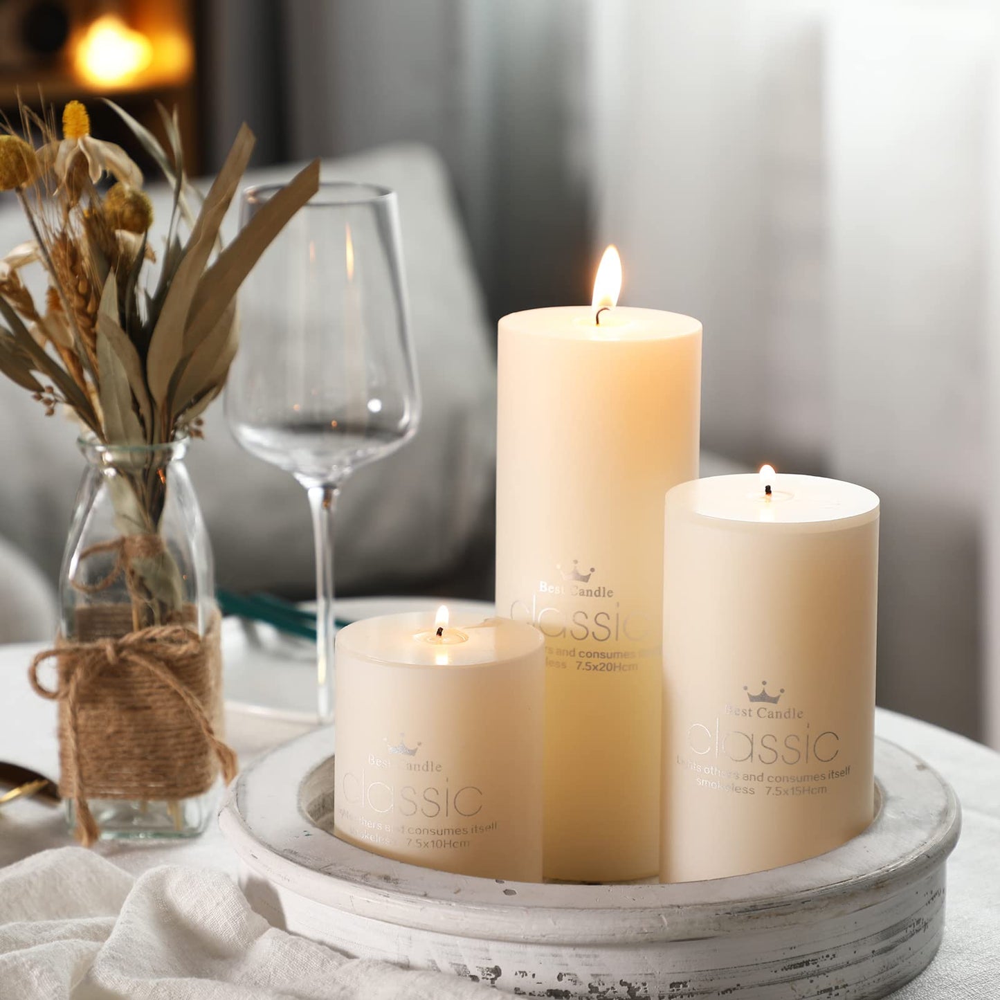 Sumind Set of 12 Pillar Candles Bulk 3"x 4", 6", 8" Dripless Unscented Poured Candles Long Clean Burning Tapers for Wedding Rustic Party Spa Bath Home Decor Relaxation All Occasions(Ivory)