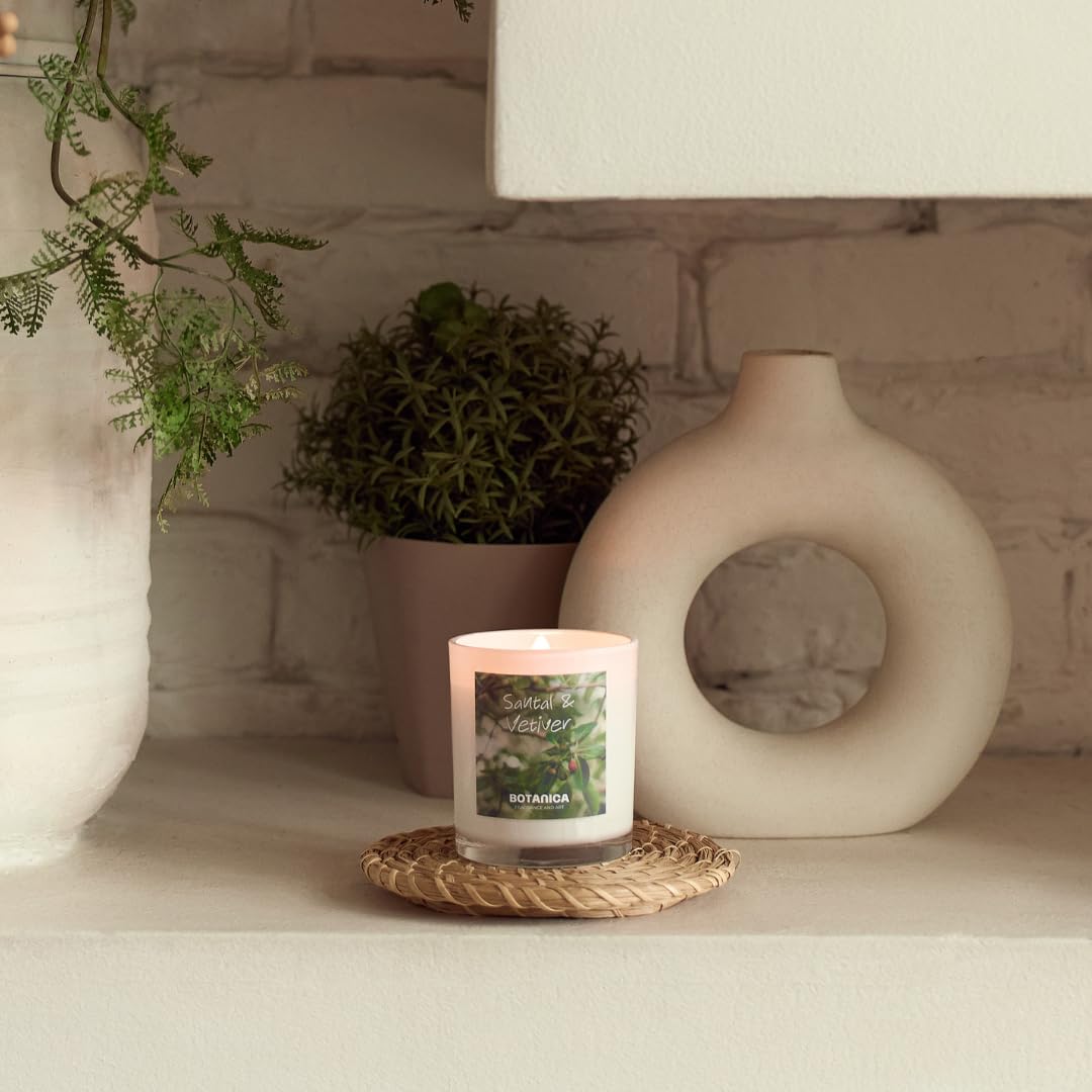 AME BOTANICA Santal & Vetiver Candle | Wood Wick Candles That Crackle | Valentine's Day, Mother's Day, Father's Day Gift | Luxury Scented Candle
