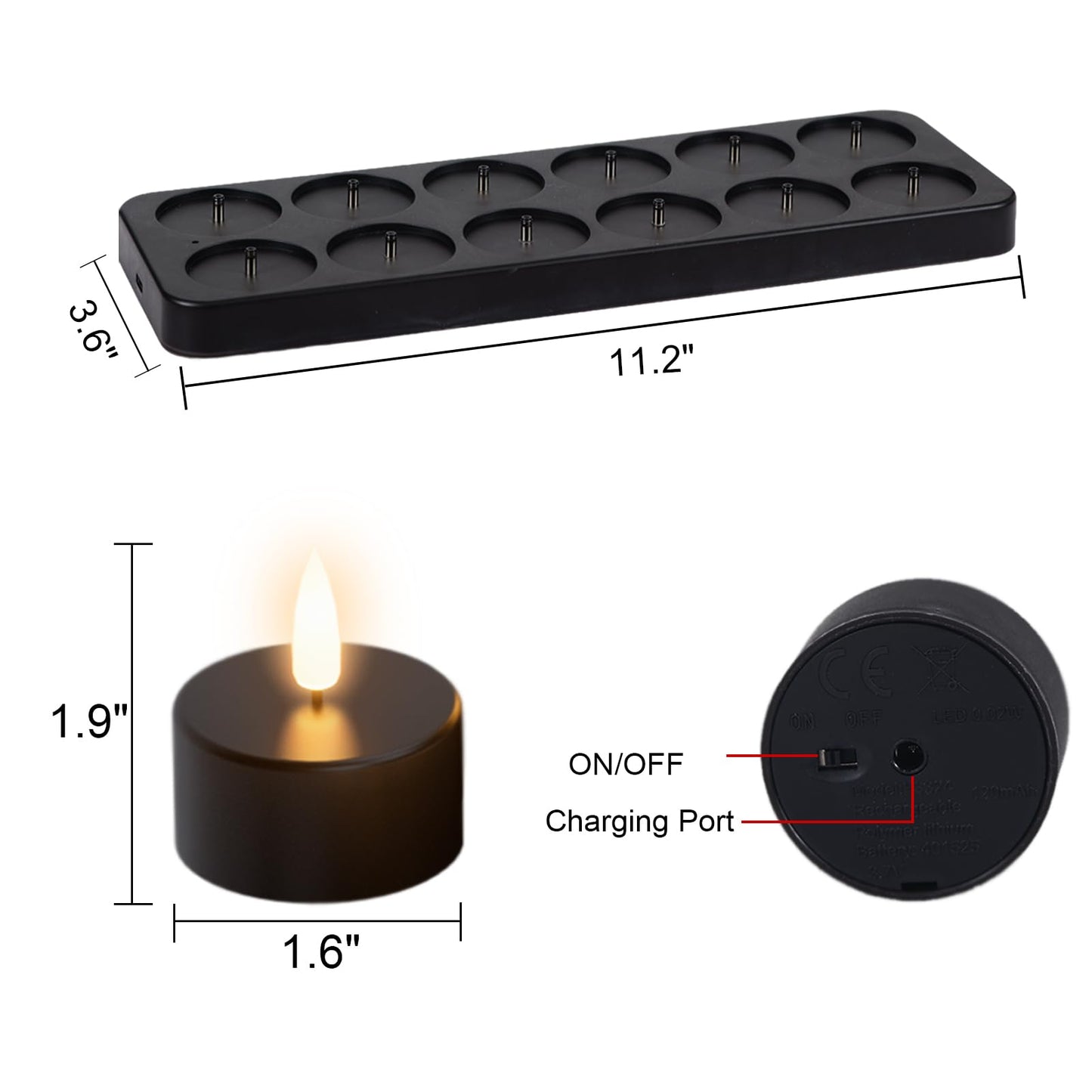 GenSwin 12 Rechargeable Tea Lights Candles with Charging Base and Remote Timer, Flameless LED Tealight Candles Battery Operated Halloween Fall Wedding Table Centerpieces (Black, 1.57” x 1.85”)