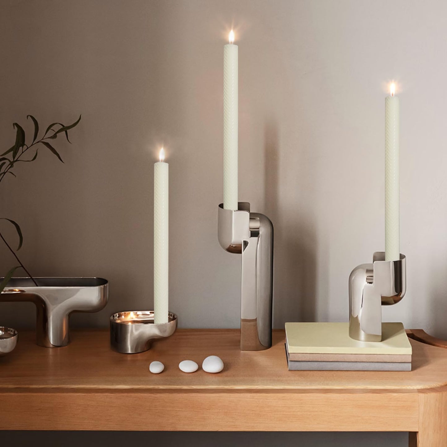 Unscented Long Spiral Taper Candle Handmade Dripless Milk White 10 Inch Smokeless Tall Twisted Candlesticks Elegant Wave Design for Home Wedding Festive Décor