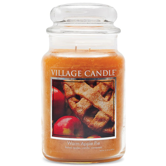 Village Candle Warm Apple Pie Large Glass Apothecary Jar Scented Candle,21.25 oz,Brown,(Pack of 6)