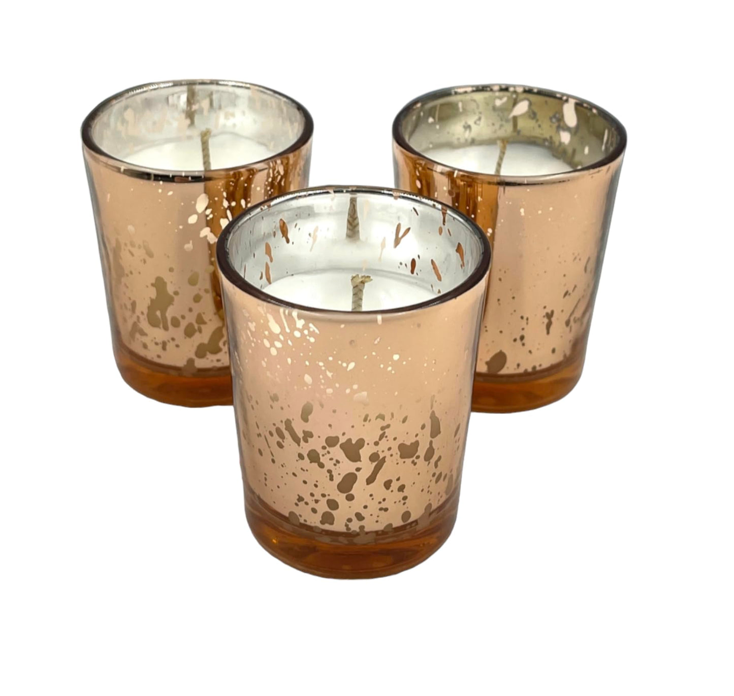 Mister Candle Unscented Rose Glass Votive Candles, Hand Poured 2" Mercury Glass Candle Jars for Home Décor, Wedding Centerpieces, Events, and More, Set of 12