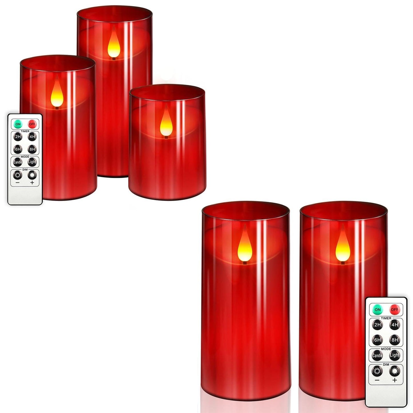 NURADA Flickering Flameless Candles with Remote Timer: 3D Wick Battery Operated Led Pillar Candle Fake Candles Set for Wedding Birthday Halloween Christmas Decorations - Red 5 Pack