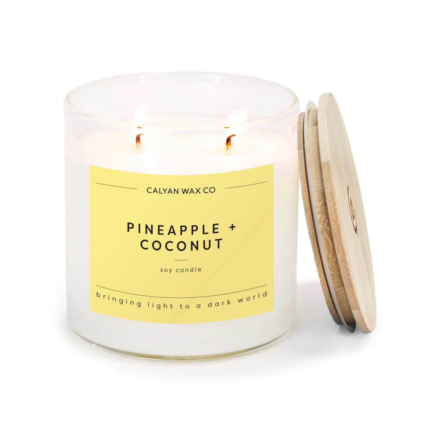 Calyan Wax Co. Pineapple & Coconut 2 Wick Scented Candle - 37 Hour Burn - Luxury Clean Soy Wax Candles - Long Lasting Large Glass Jar Candle for Home - 8.8oz