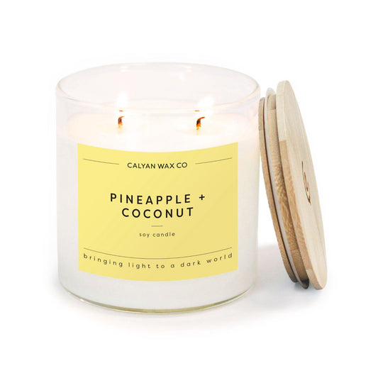 Calyan Wax Co. Pineapple & Coconut 2 Wick Scented Candle - 37 Hour Burn - Luxury Clean Soy Wax Candles - Long Lasting Large Glass Jar Candle for Home - 8.8oz