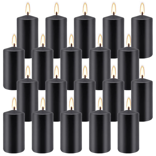 20 Pack 2x4 Inch Black Pillar Candles Unscented for Home Decor Party and Holiday,Elegant Dark hue
