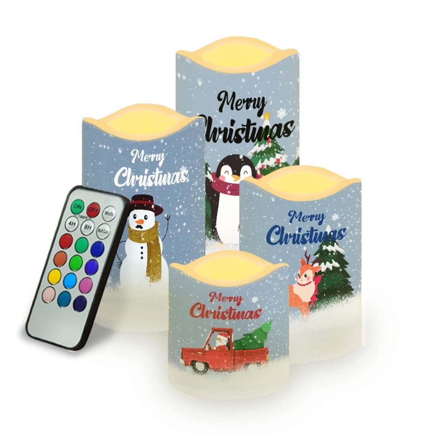 Cozeyat Santa Claus Pattern Electric Candles in Warm Yellow,4 Packs Flickering Real Pillar Votive Tealight,Plastic Flameless Candles Battery Operated for Home Party Cocktail
