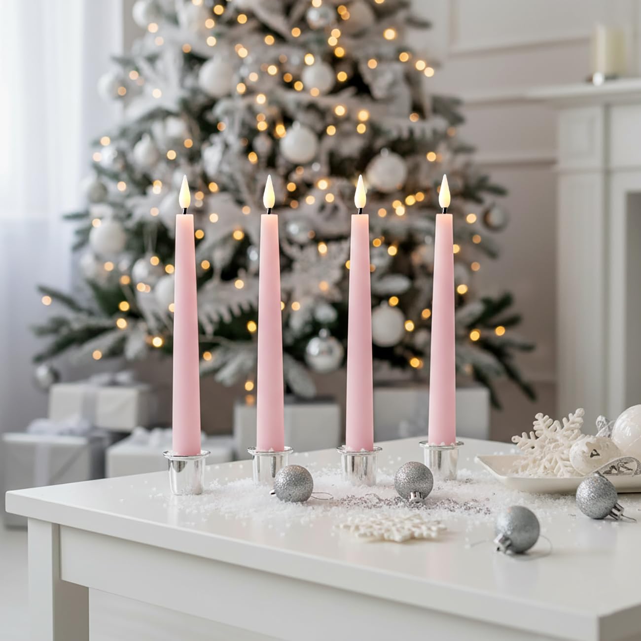 LampLust Flameless Taper Candles with Remote, 9 Inch, 4 Pack Pastel Pink Candlesticks, LED Flickering Flameless Candles for Baby Shower Gender Reveal, Summer Table Decor & Party Decorations