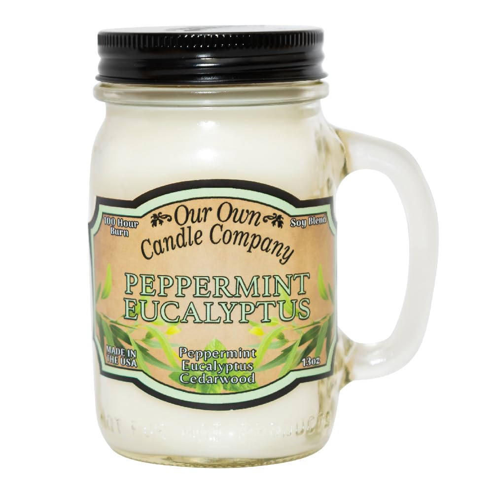 Our Own Candle Company, Peppermint Eucalyptus Scented Mason Jar Candle, 100 Hour Burn Time, 13 Ounces