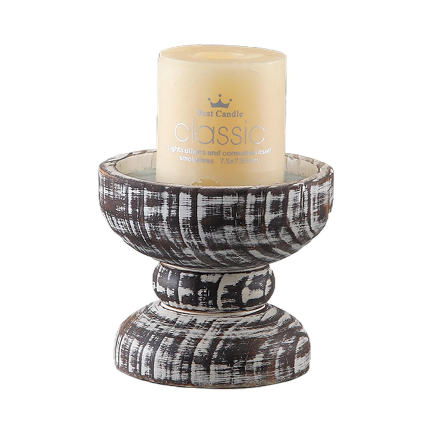 SOFE Wood Rustic Candle Holder, 5 Inches Tall Farmhouse Candle Pillar Holder, Distressed Small Plant Stand, Living Room, Dining Room, Centerpieces for Tables