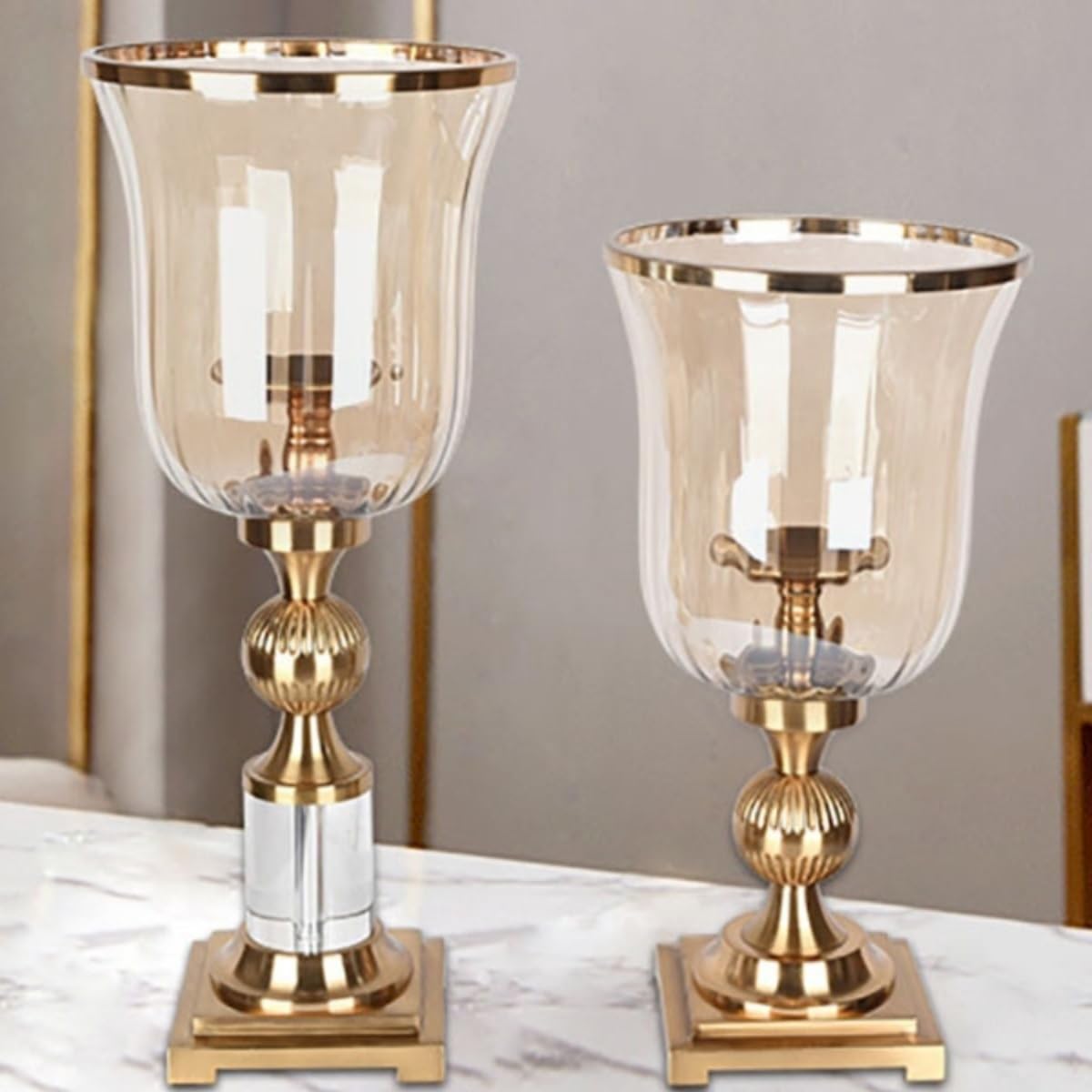 Candlestick Holders European Style Iron Candlestick with Glass Cover Creative Table Decoration Candle Holder Candle Holders(Small)