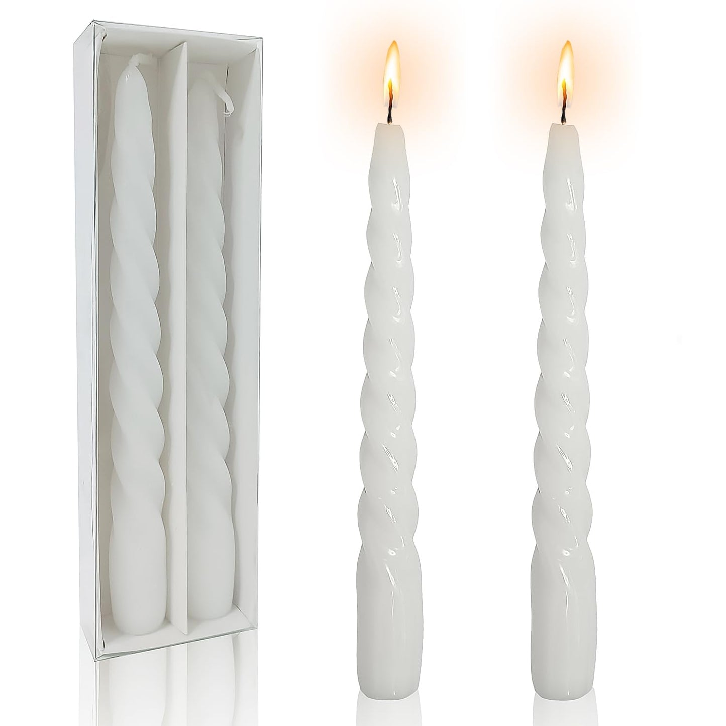 White Spiral Taper Candles 7.5 inch Twisted Tapered Candlesticks Smokeless Unscented Handmade Candlesticks 2pcs Home Decor for Birthday Party Celebration Tablescape