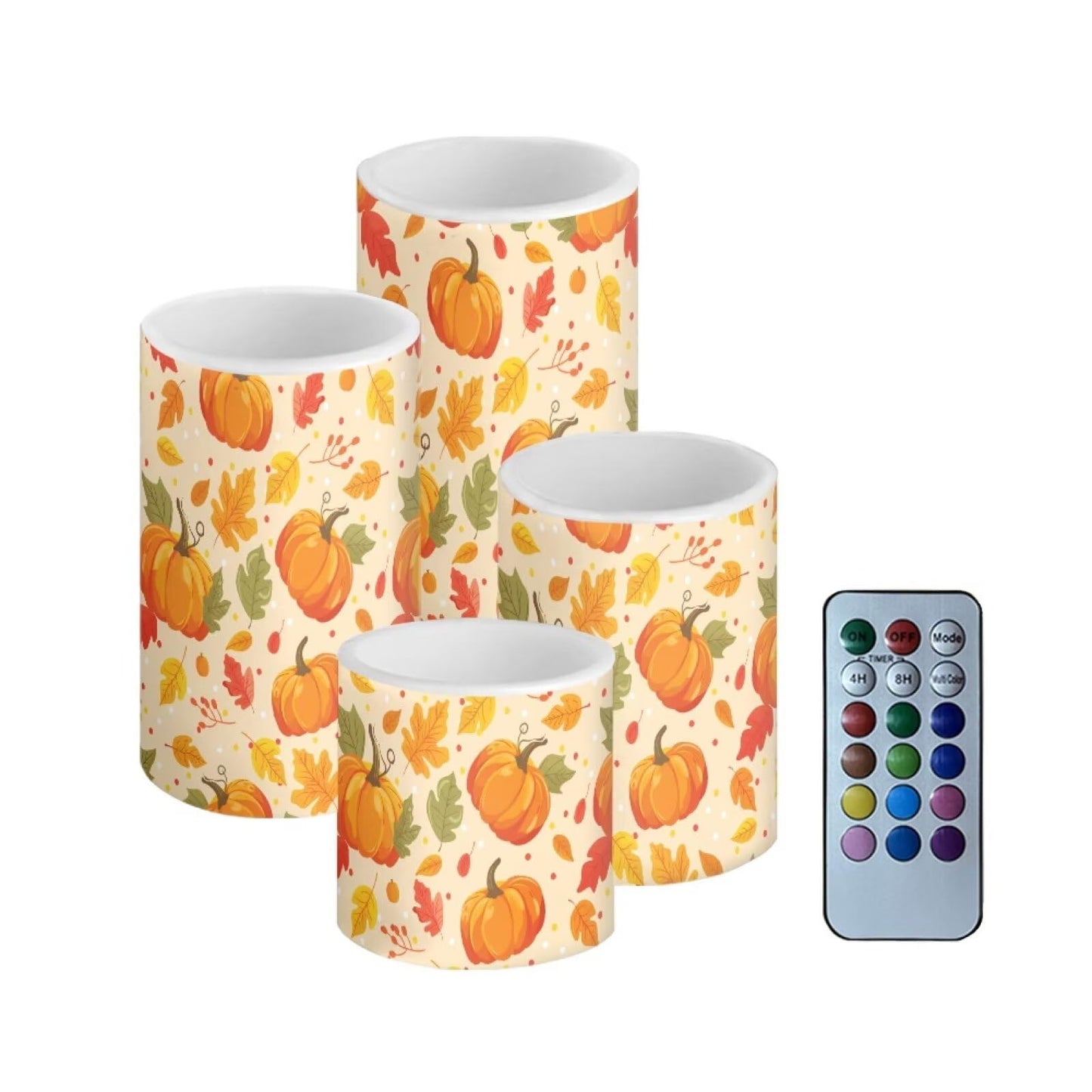 NETILGEN 4 Pcs Flameless Flickering Candles with Remote Timer Control Battery Operated LED Pillar Candles Maple Leaf Pumpkins Thanksgiving Day Decor