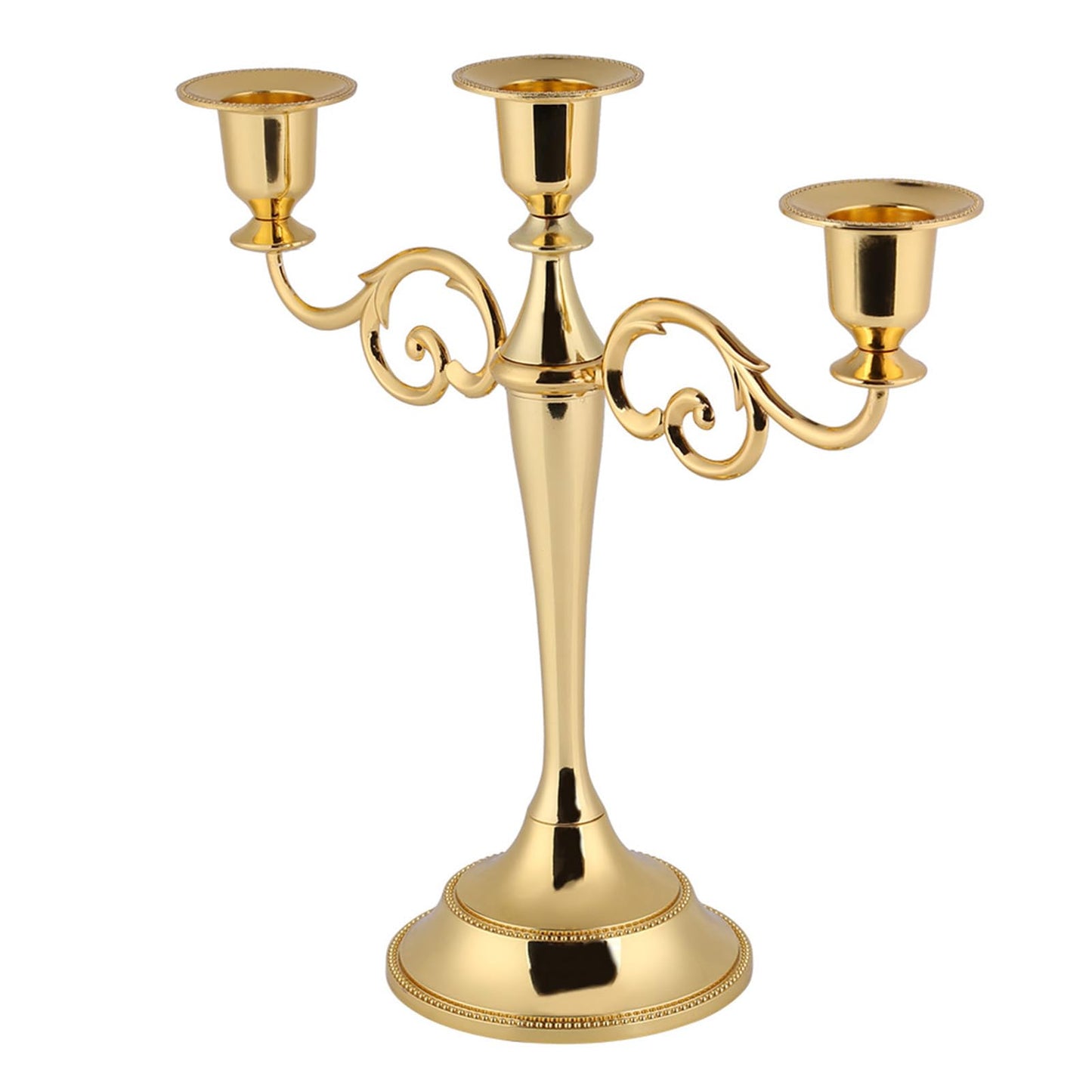 Dioche 3 Arm CandMetal Candelabra for Weddings & Home Decor | Sturdy Design, Silver Finish | Perfect Loved Ones (Gold)