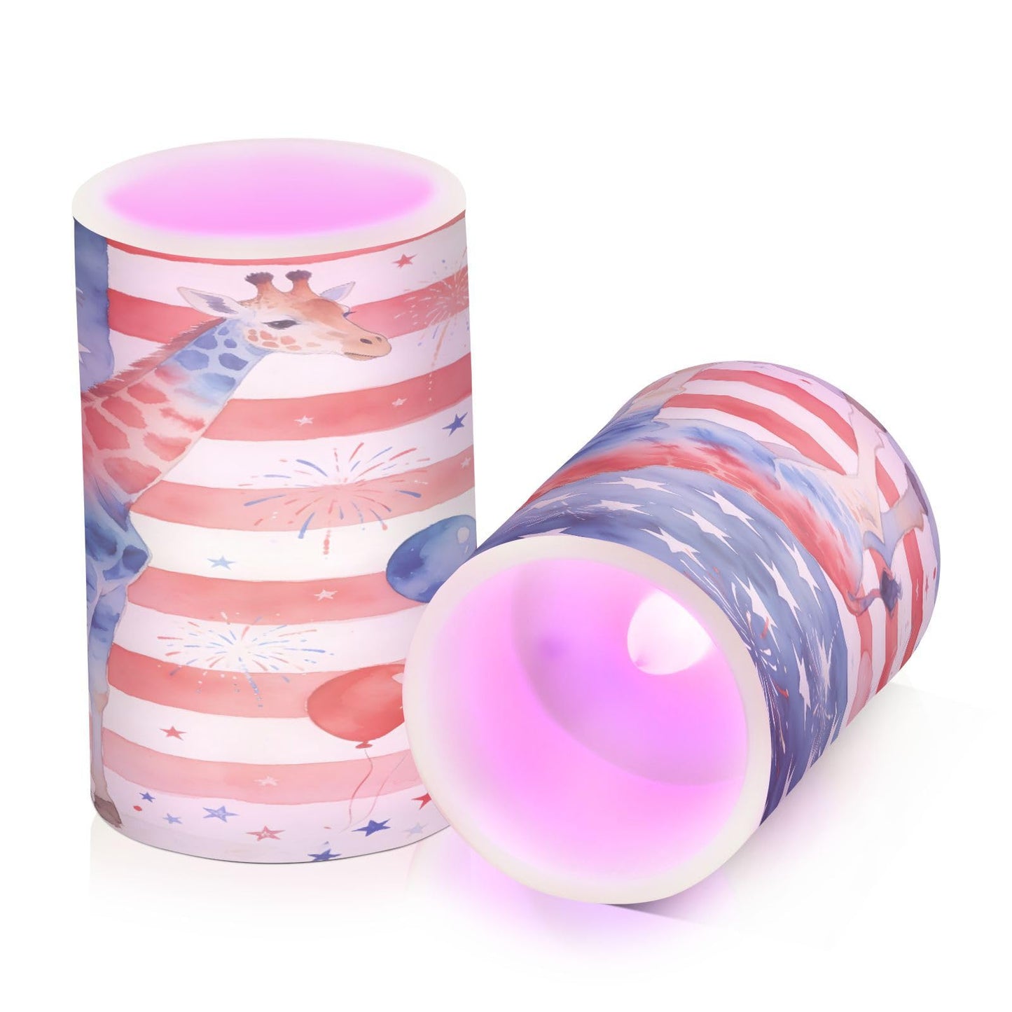 JULYTO Flameless Candles with Remote and Timer Pillar Set of 2 Flag Giraffe Fireworks Flickering Led Battery Operated Candles for Home Holiday Party Wedding (Not Include Battery),