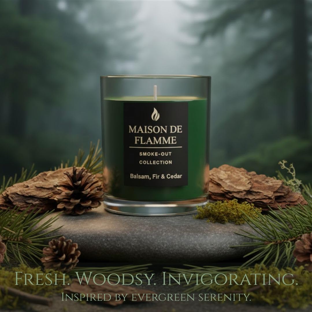 Smoke Odor Eliminating Candle – Balsam Fir & Cedar Soy Wax Candle for Kitchen, Apartment & Home Smells, Long Lasting Odor Neutralizing Scented Candle, 150g / 5.3 oz – Maison De Flamme
