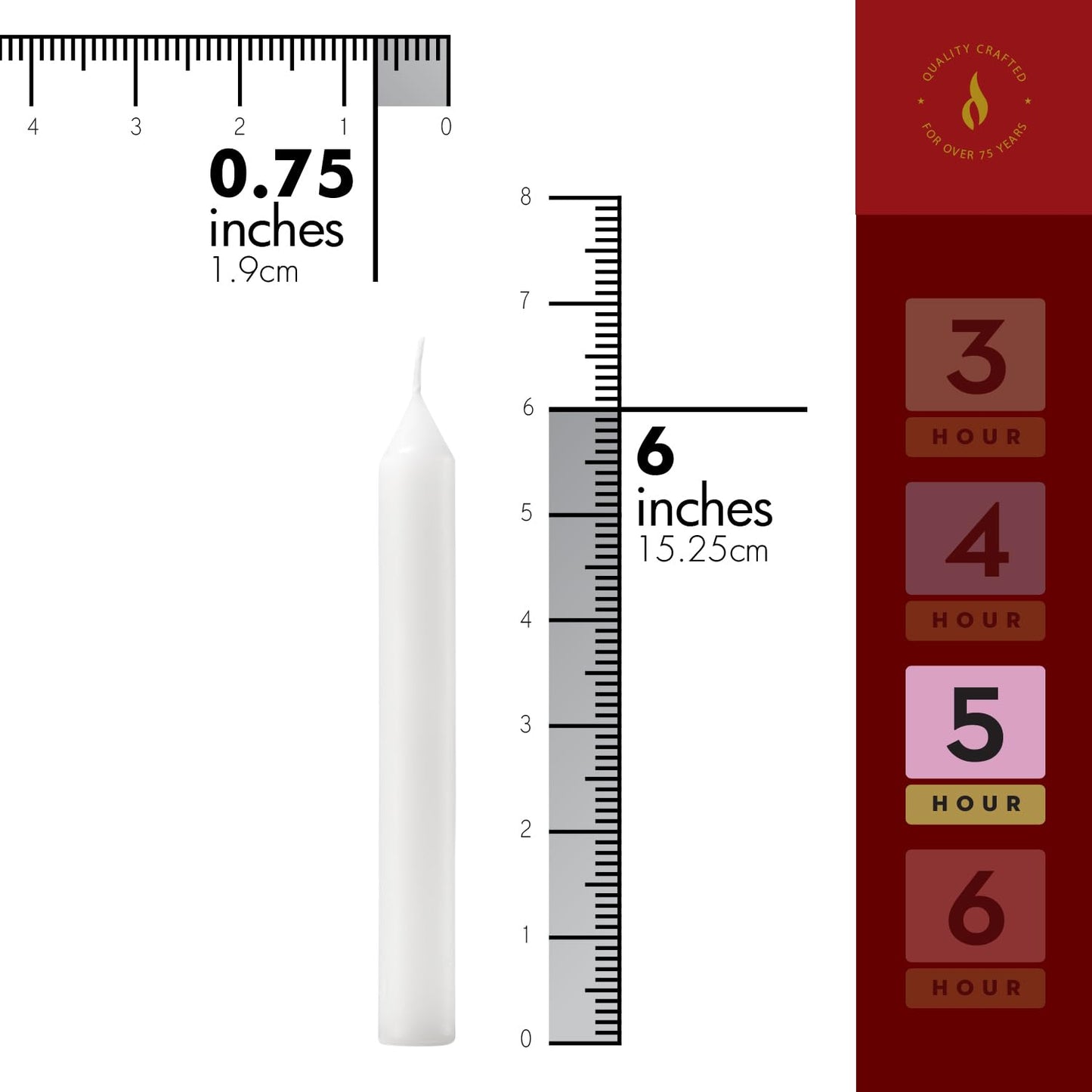 Lerner White Household Candlesticks, Pack of 72 | 5-Hour Burning Time | 6 Inch Tall Dinner Candles | 100% Dripless | Shabbat Candles | Candlesticks for Holidays, Churches, Décor, Emergencies