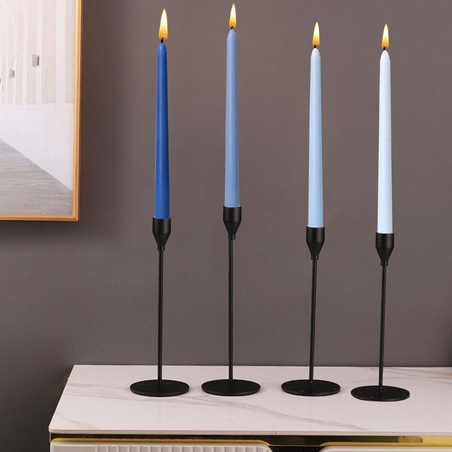 10 inch Dark Blue Gradient Taper Candles,Set of 4 Tapered Candle, Tall Candlesticks,Conical Stick Candles,Smokeless,for Home Dinner, Party, Wedding, Halloween, Christmas (Blue Series, 10inch)