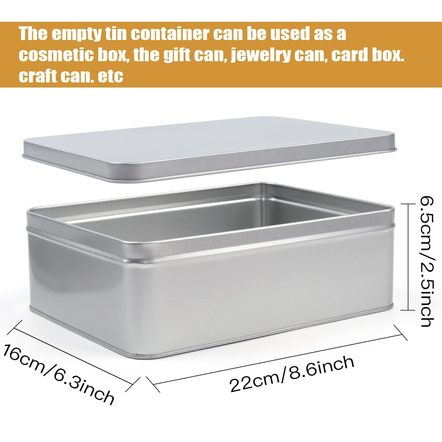 Coobbar Empty Metal Tins Box with Lid,3 Pack Metal Tins Cans Storage Container for Treats, Gifts, Candle, Favors and Crafts, Silver (8.6 x 6.3 x 2.5 Inches)