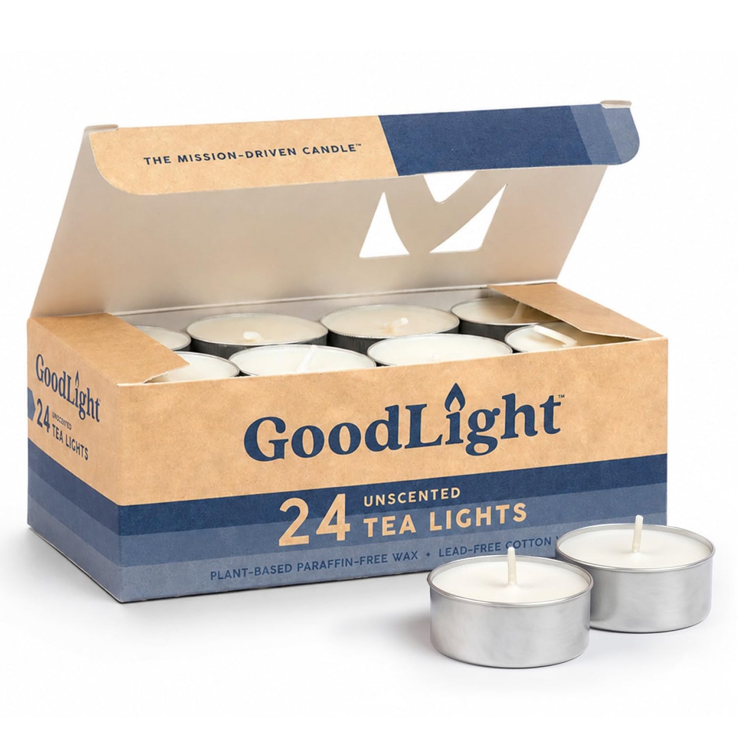 GoodLight Unscented Vegan and Paraffin-Free Tea Light Candles (24 Candles)