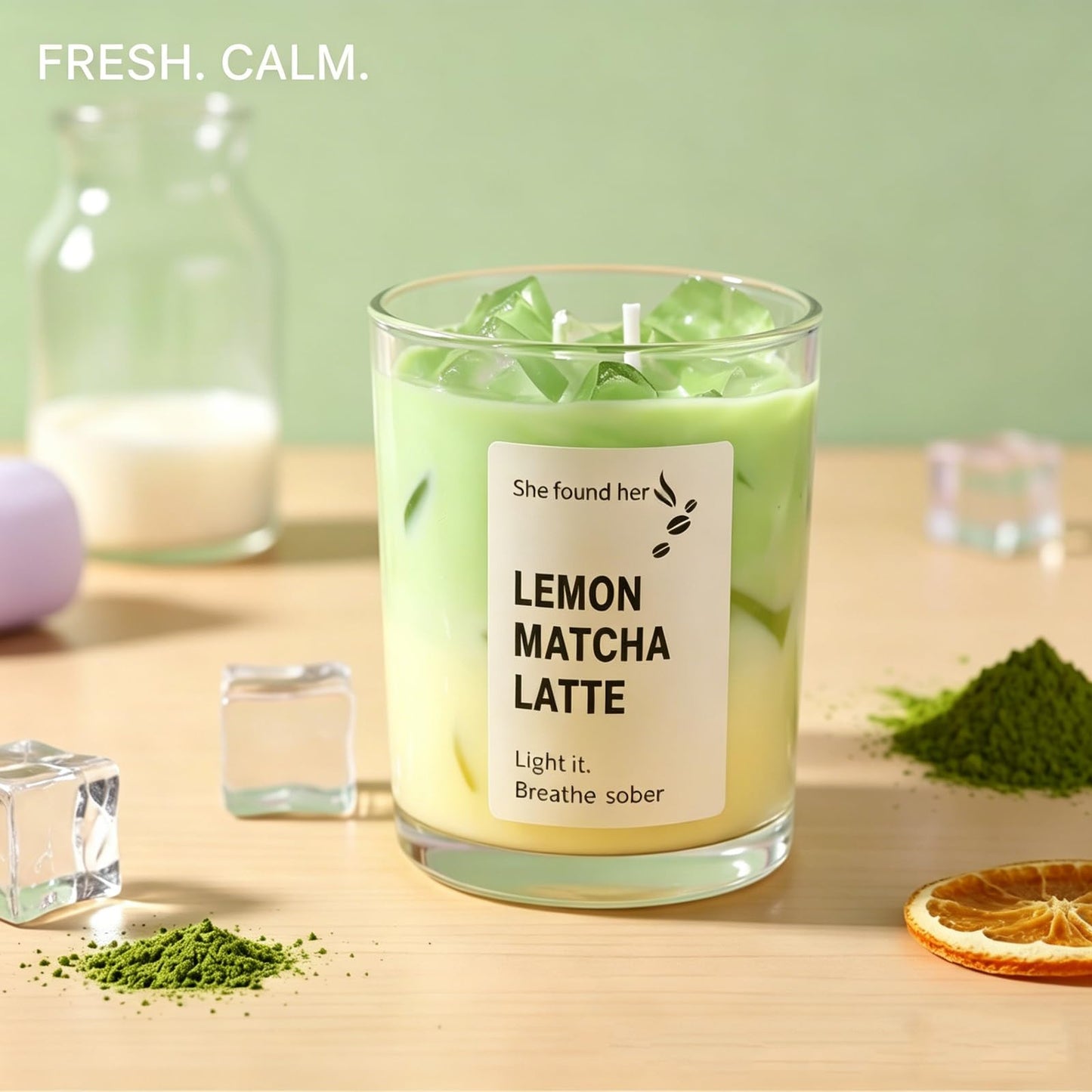 SRCVYLT Coffee Candles Glass Cup Made of Soy Wax, Jelly Candles Gifts for Women Men Coffee Lovers Room Decor (Lemon Macha)