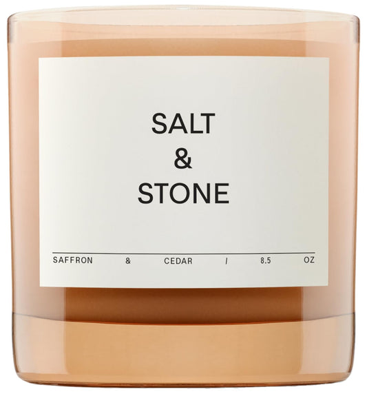 Salt & Stone Scented Candle for Women & Men | Coconut & Soy Blend Wax | Hand-Poured, Aromatic & Fragrant | 100% Cotton Wick | Long-Lasting 50 Hour Burn Time | Saffron & Cedar 8.5 oz