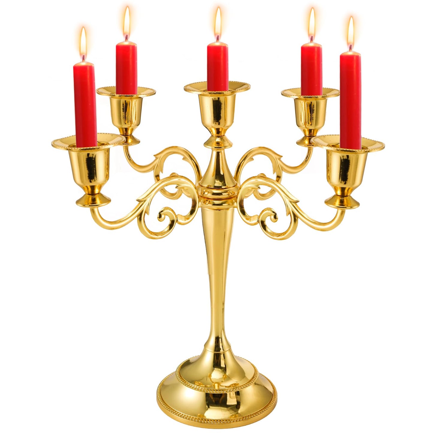 YOUEON 5 Arm Gold Candelabra, Candelabra Candle Holder, 10 Inch Tall Candlesticks Holder, Elegant Taper Candle Holder Centerpiece for Wedding, Church, Halloween, Dining, Home Decor