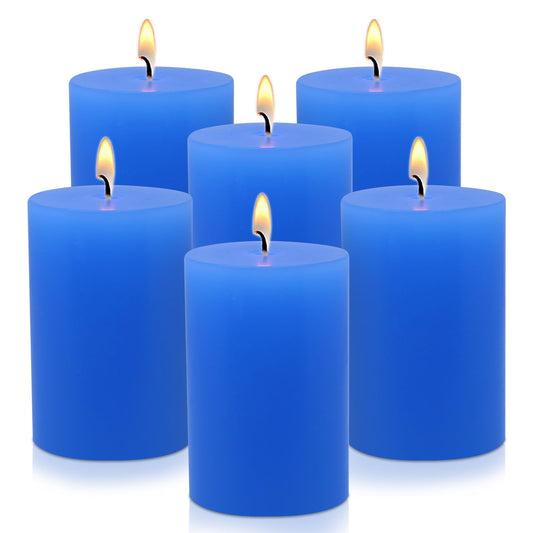 6 Packs 2.75x3.25 Inch Blue Colored Pillar Candles, Unscented Dripless Cylinder Paraffin Wax Candles for Home Table Holiday Party Spa Decor Emergency Power Outage