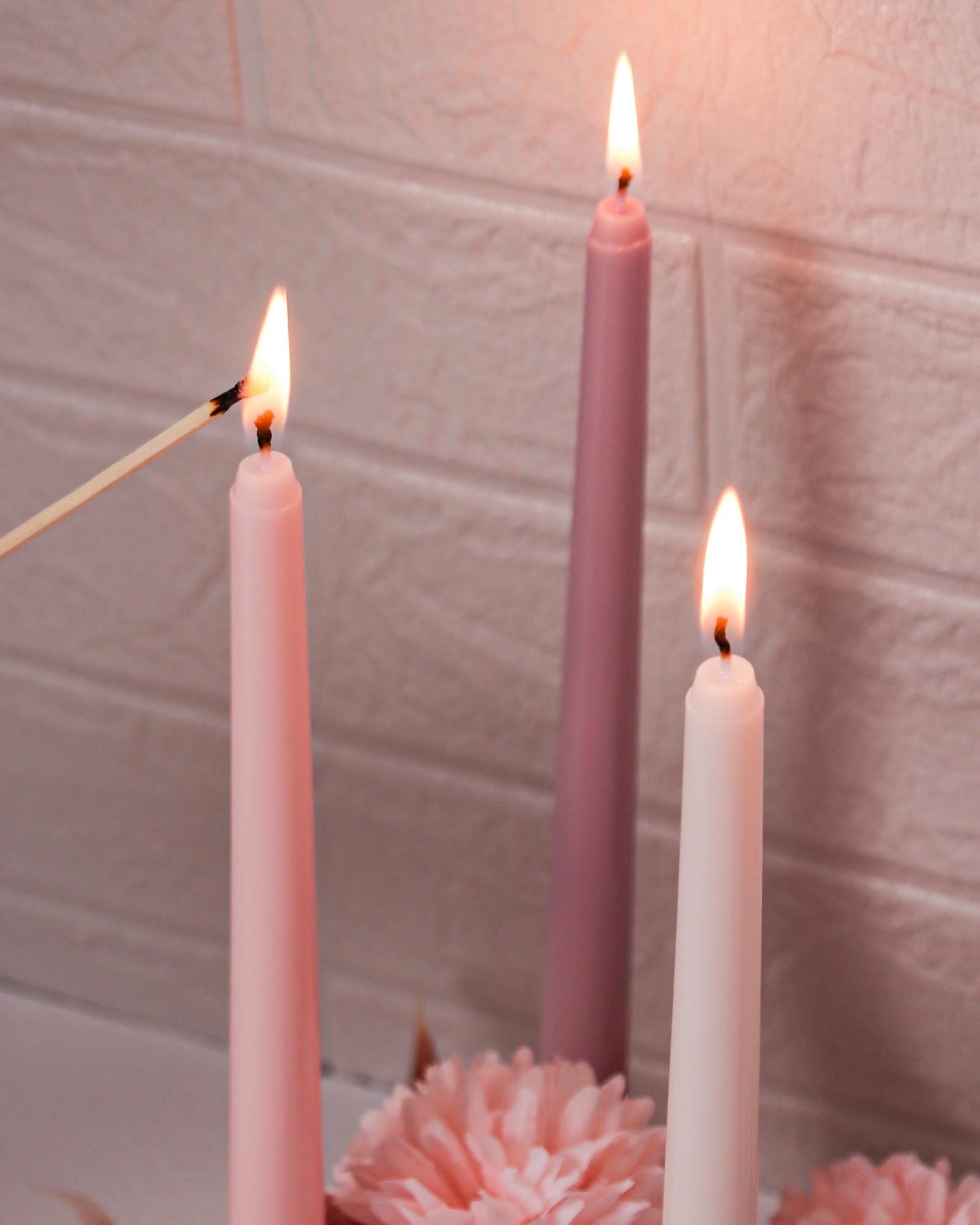 Viyffo 12 Inch Taper Candles Pink with a Purple Hue Set of 4 Unscented Smokeless Long Tall Tapered Candle for Candlesticks Sticks Wedding Advent Home Decor Dinner Christmas