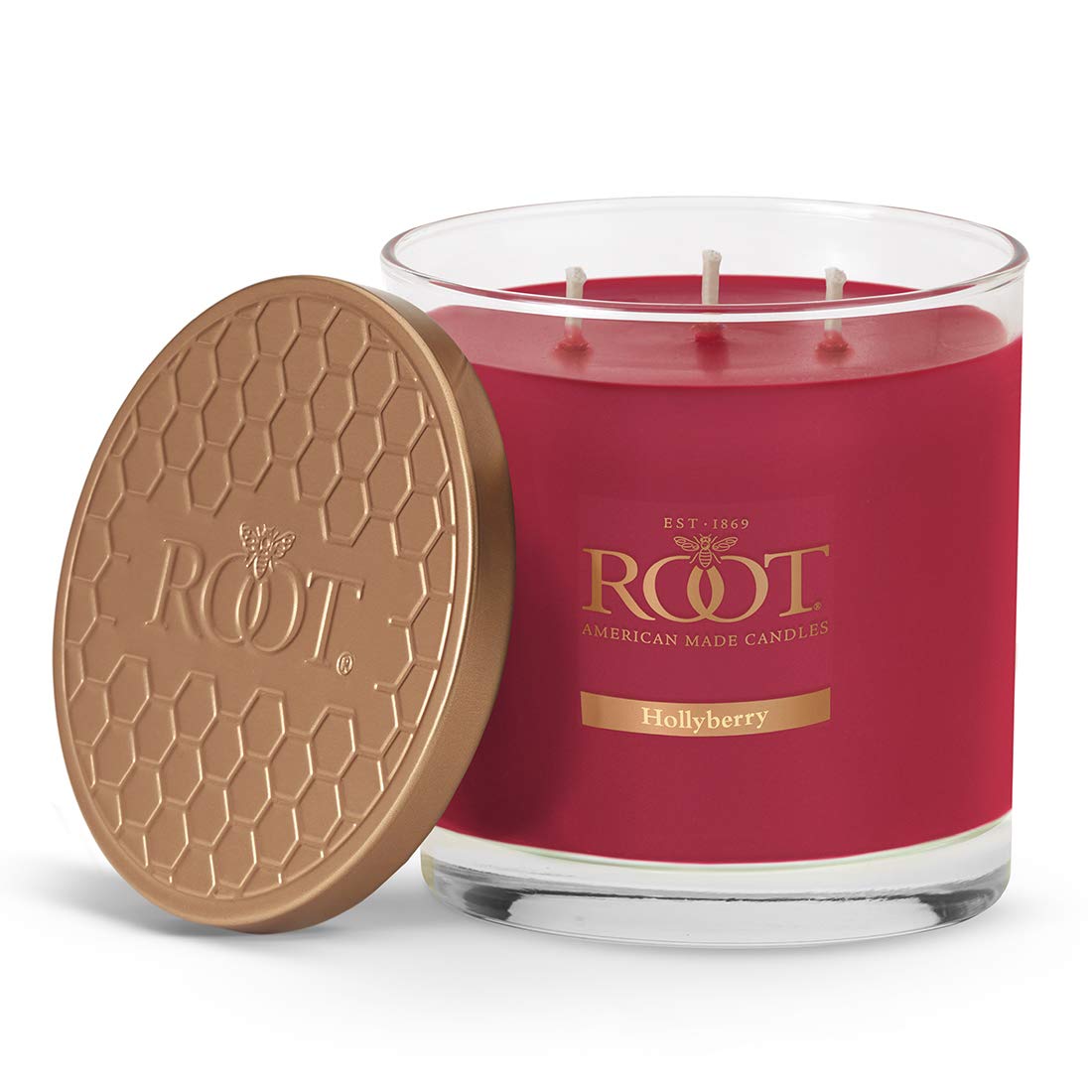 Root Candles 3-Wick Hive Scented Beeswax Blend Candle, 12-Ounce, Hollyberry