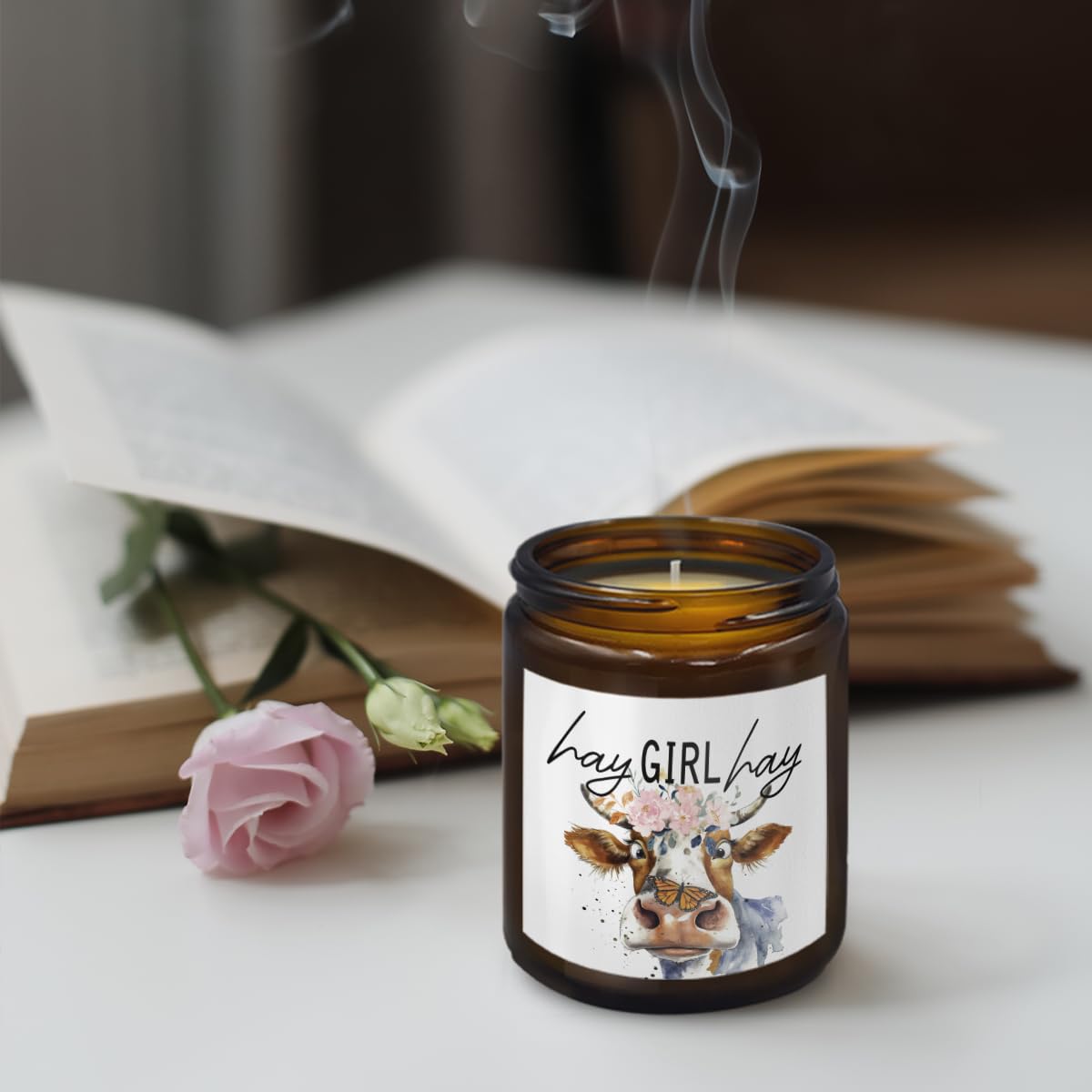 THDSE Cow Candle - Cow Themed Birthday Gifts, Scented Candles in Hay & Pine, 8 oz