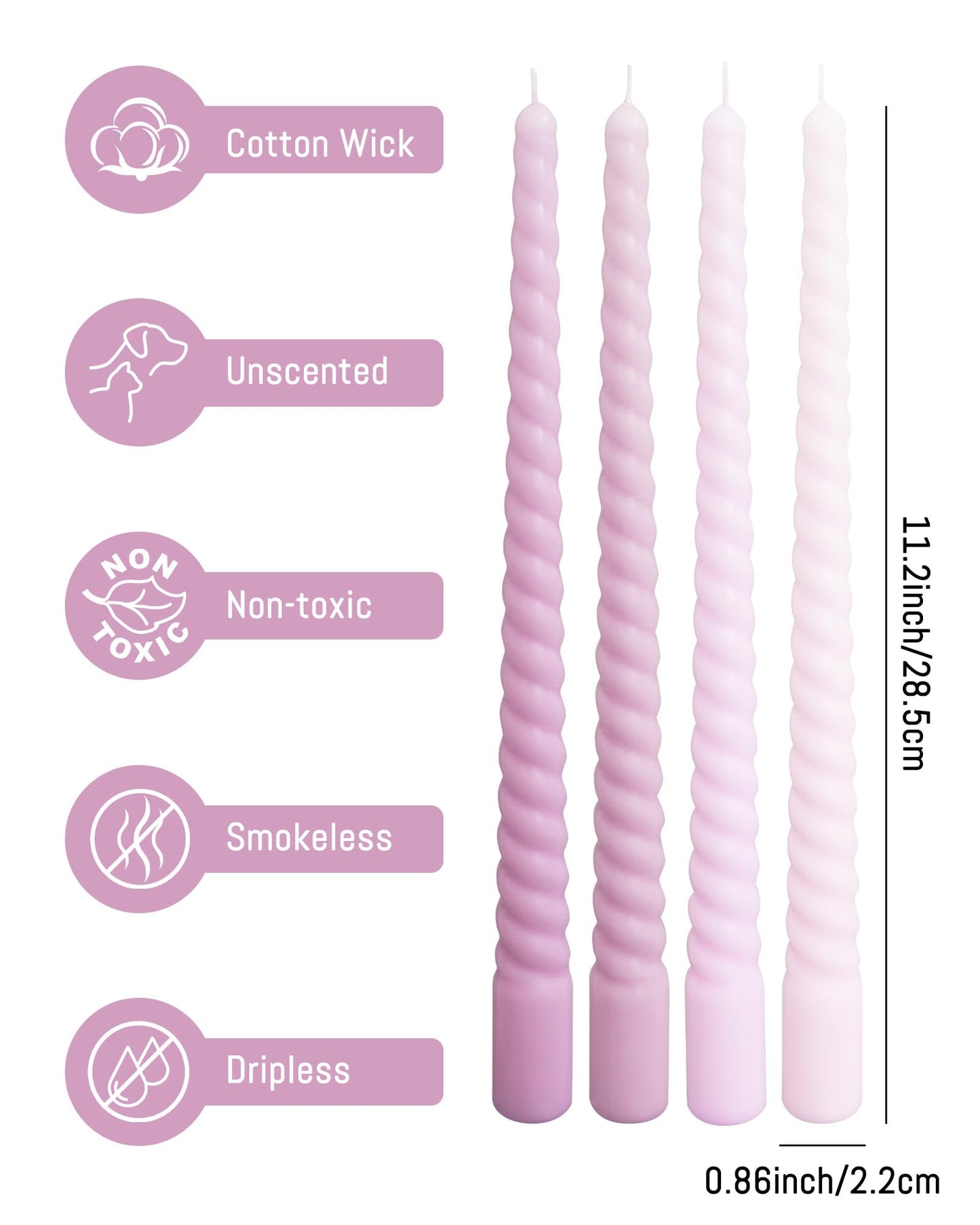 Viyffo 11 Inch Spiral Taper Candles, 4 Pack Purple Gradient, Unscented Tall Long Candlesticks for Wedding, Dinner, Holiday Table Decor, Fits Most Standard Holders