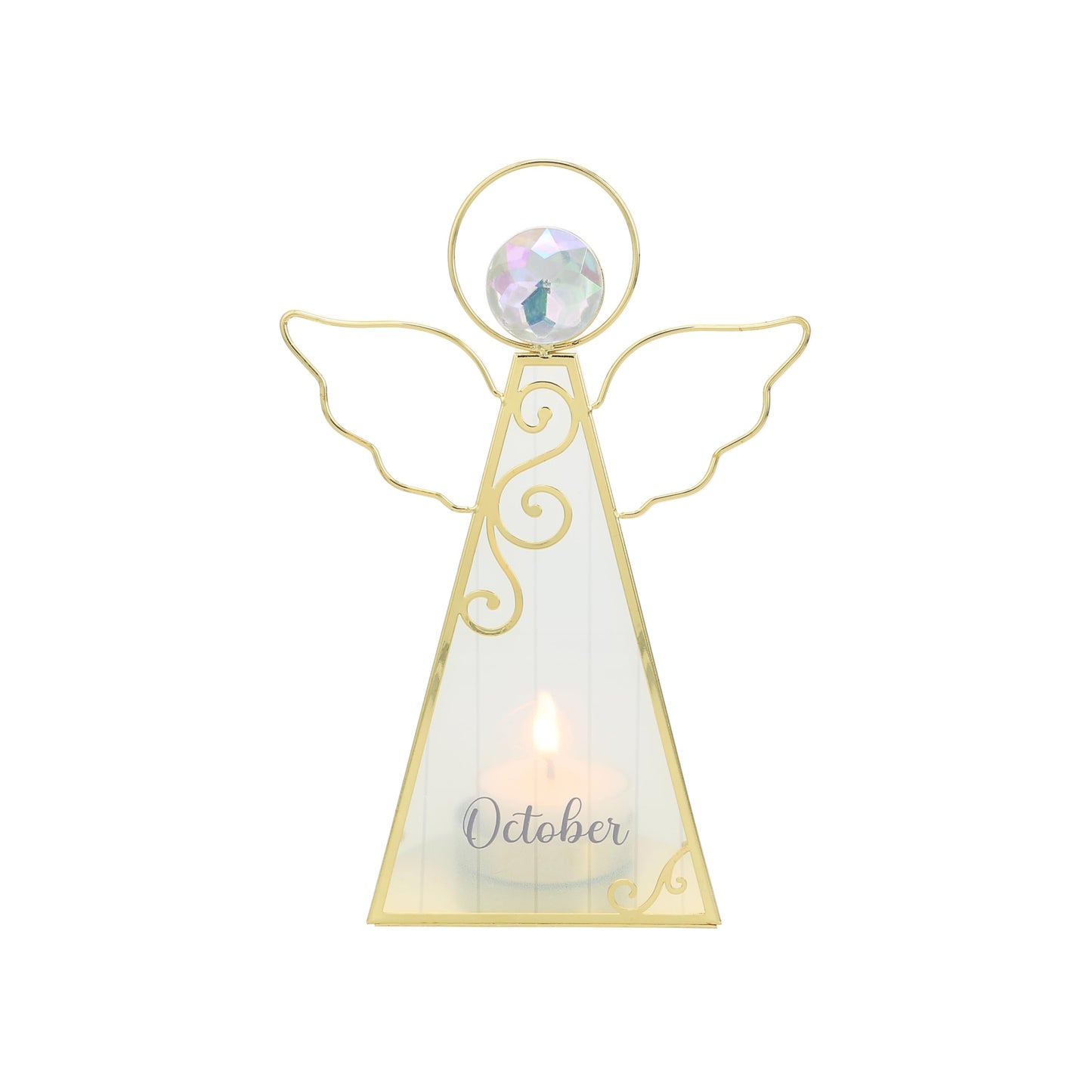 Pavilion Gift Company- October - 6.5" Angel Tealight Candle Holder Religion Faith October Birth Month Birthday Zodiac Libra Scorpio Crystal Birthstone Keepsake Decor Gift