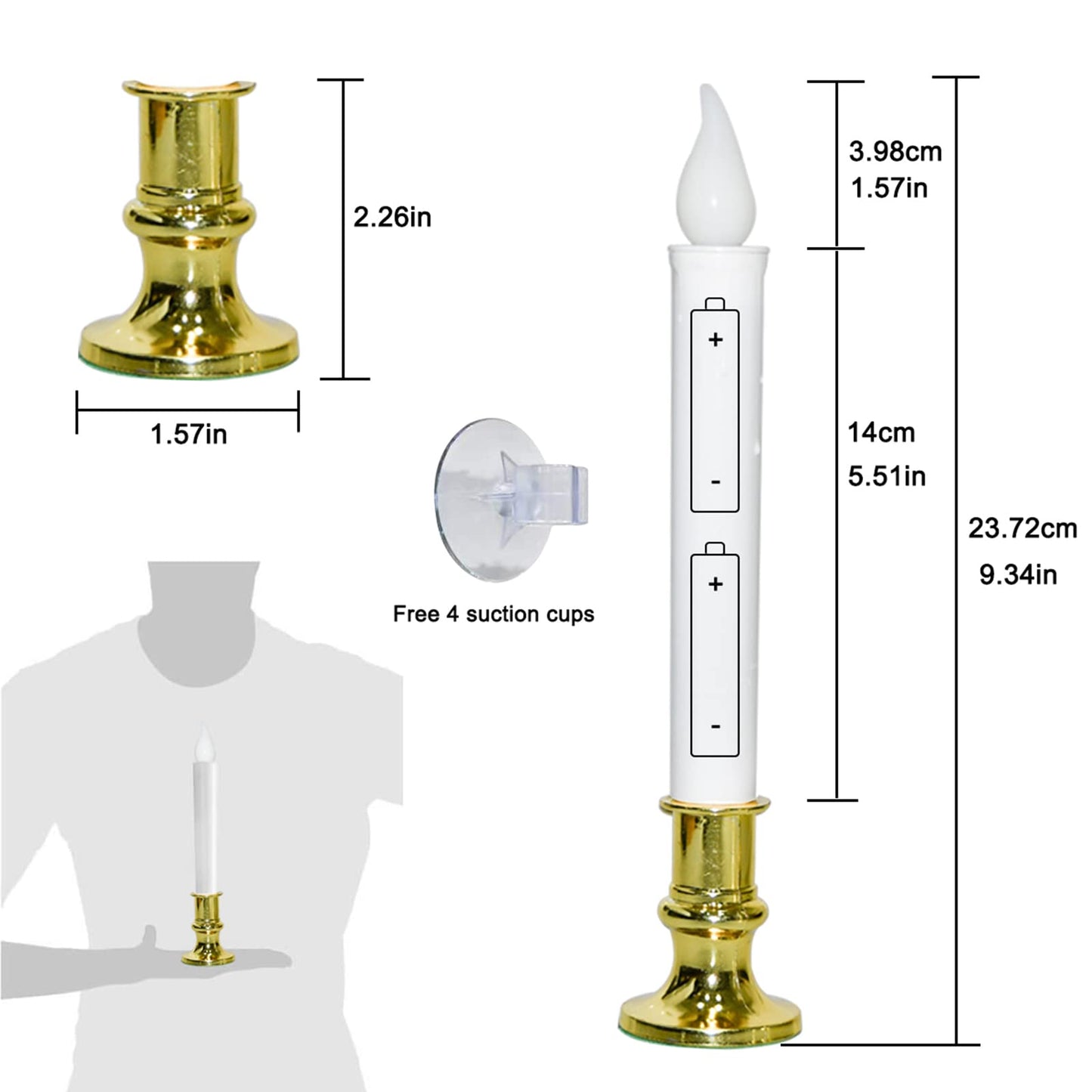SUNSGNE Battery Operated Window Candles, Flameless Window Candles with Auto Timer for Holiday Home Table Christmas Decor, 4 Pack, Gold Base