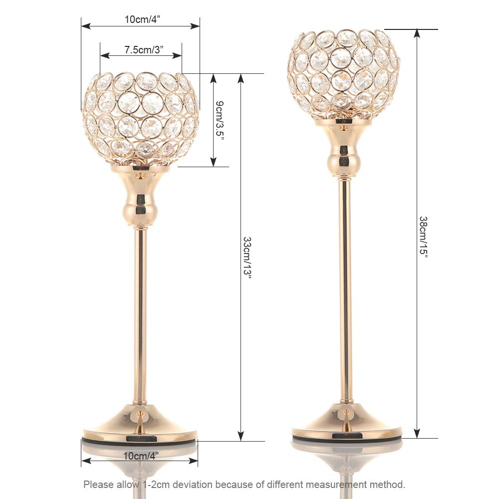 VINCIGANT Gold Crystal Candle Holders Set of 2,Pillar Candlesticks for Table Centerpieces, Valentine's Day Home Decor Wedding Party Housewarming Gift