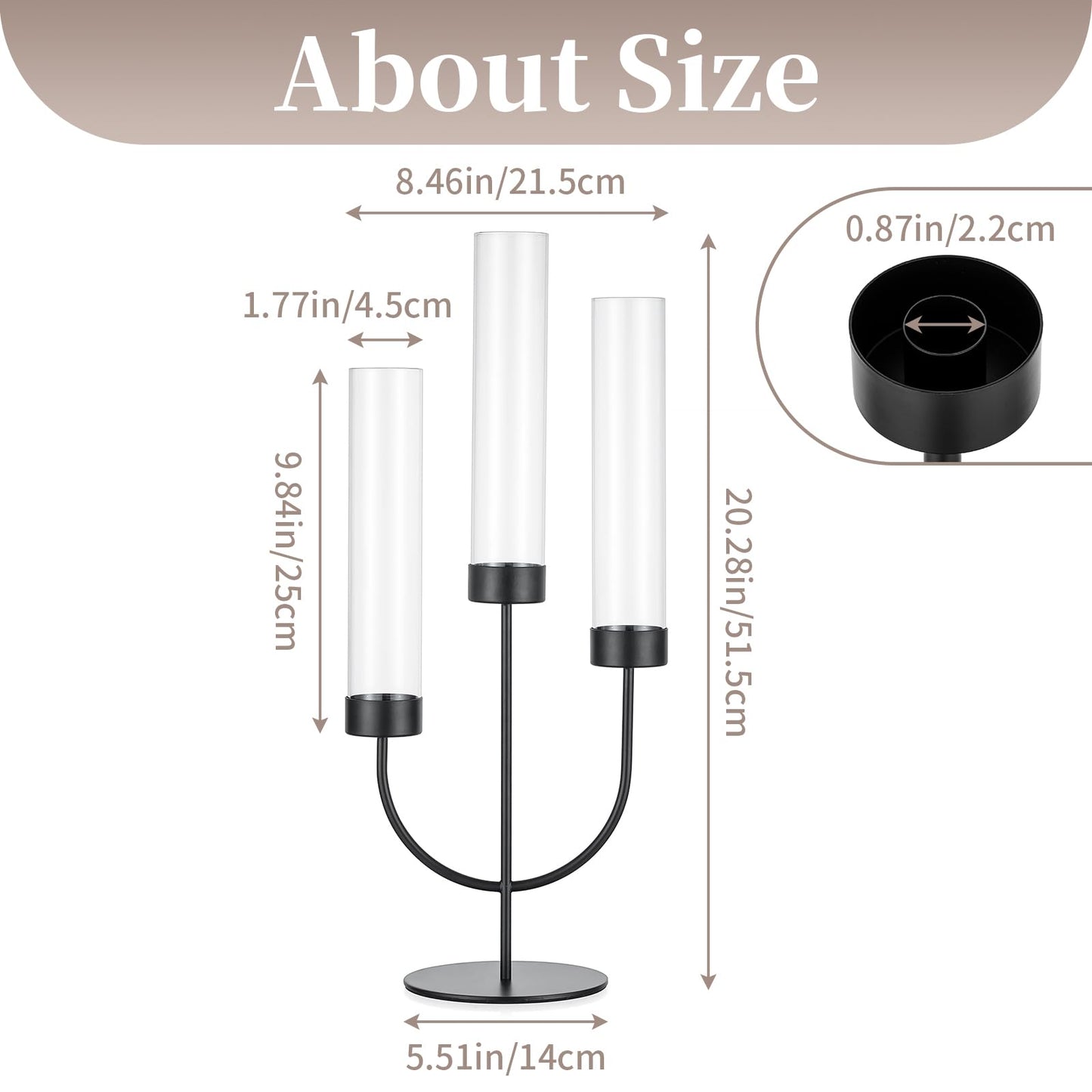 Sziqiqi Black Candelabra Candle Holder: 3 Arm Candlesticks Holder Decor with Glass Hurricane for Dining Table Centerpiece - Metal Candelabra for Halloween Outdoor Dinner Fireplace