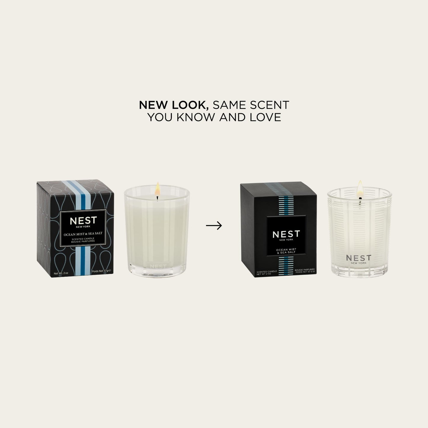 NEST New York Scented Votive Candle, Ocean Mist & Sea Salt - 2 oz - Up to 28-Hour Burn Time - Reusable Glass Vessel