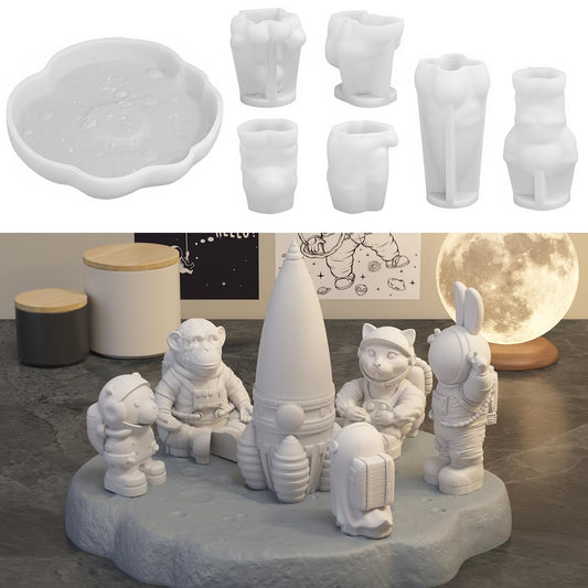 Space Planet Resin Molds Silicone，【7-Piece Set】 Epoxy Resin Space Astronaut Silicone molds,3D Resin Spaceballs Molds, Small Rocket Silicone Model, Space Rabbit DIY Gift Sets for Teens (【Kit 3】)