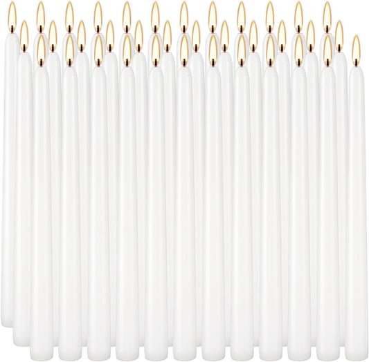 Pandaing 36 Pack White Taper Candles, 6-7 Hours Burn Time, Unscented and Smokeless, 4/5 x 10 Inch Dinner Candle Set for Household, Wedding, Party and Home Décor Candlesticks