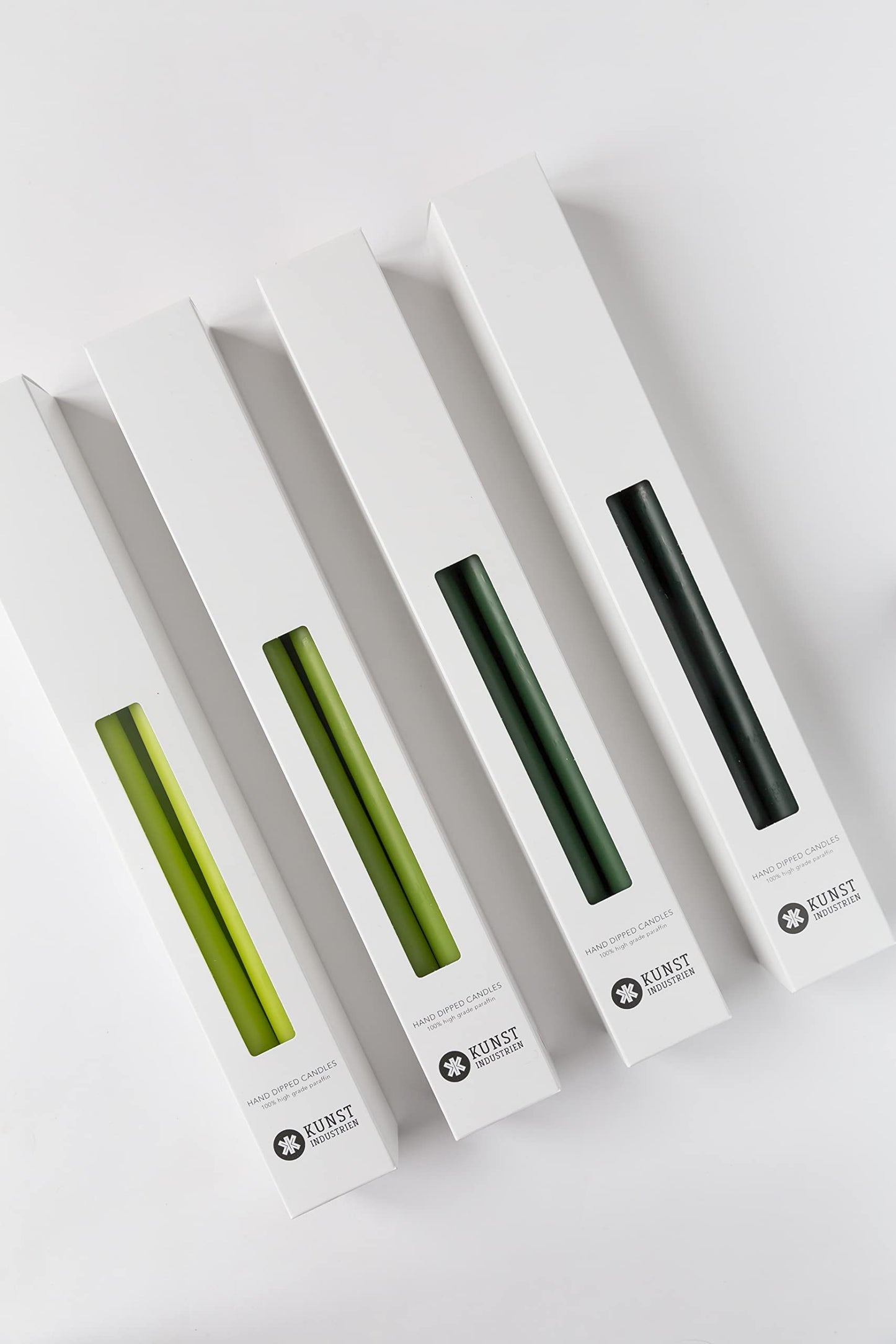 Kunstindustrien® Taper Candles – Set of 4, 13.8" – Made in Denmark, Long Burning Candles 15h, Unscented & Smokeless Candlesticks – Elegant Tall Candles for Weddings Dinners & Home Decor (Forest Green)