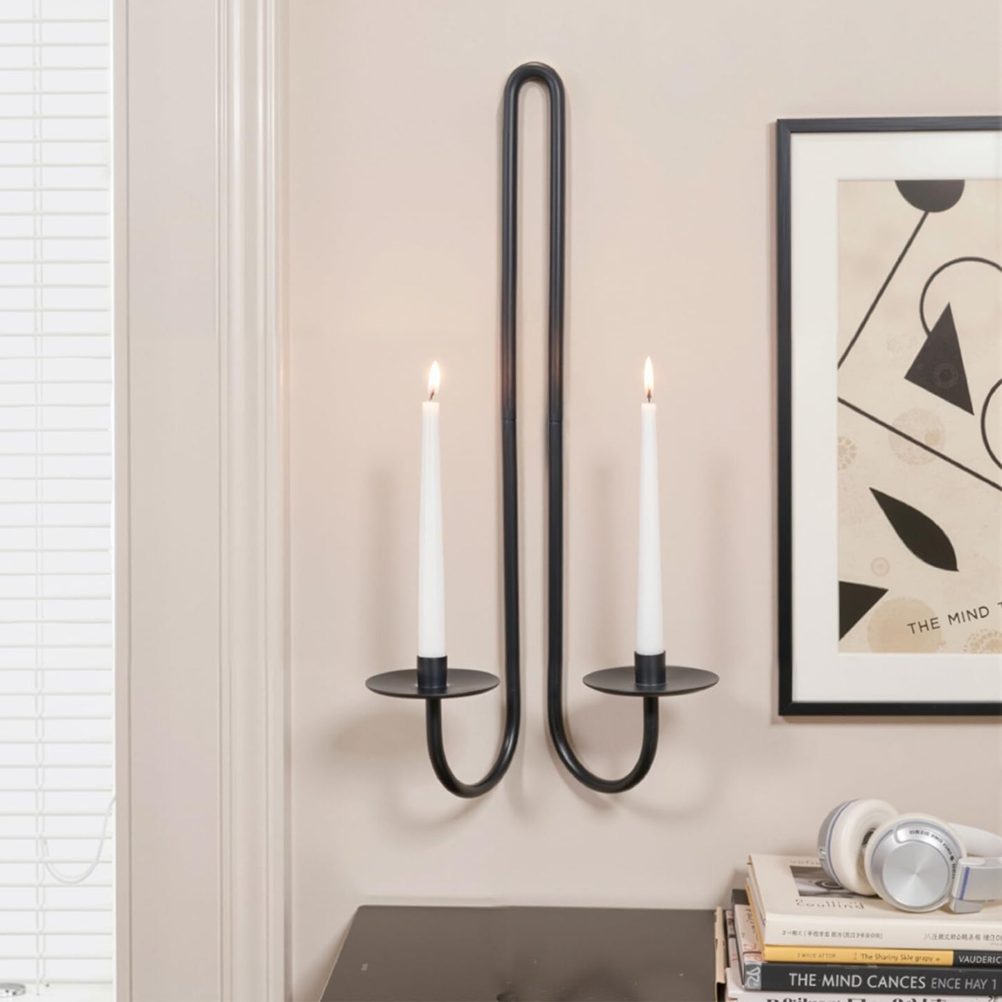 Wall Sconce Candle Holder Metal Hanging Wall Decorations for Home,Living Room, Bathroom, Dining Room, Set of 2（Black