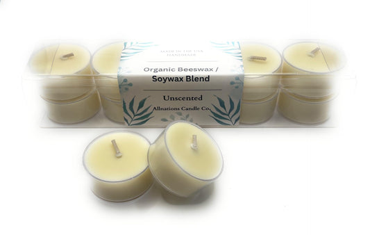 Allnations Candle Co. Organic Beeswax & Soywax Tealight Candles. 5 Hours Long Burn Each - for Home, Rituals, Prayer, Party, Room Table Decoration - Unscented - Smokeless
