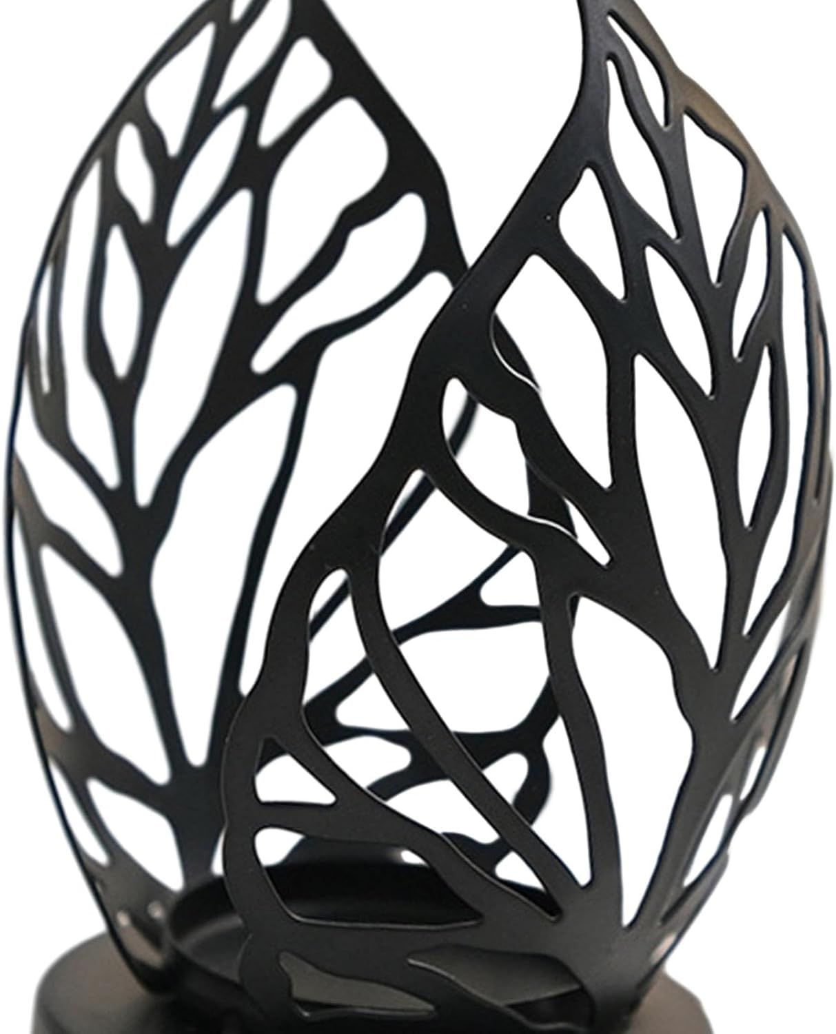 Metal Candlestick Holder Hollow Candle Stand Decorative Candle Stand Leaf Tealight Candle Holder Iron Candleholder for Wedding Living Room Home Party Table Decoration - Black