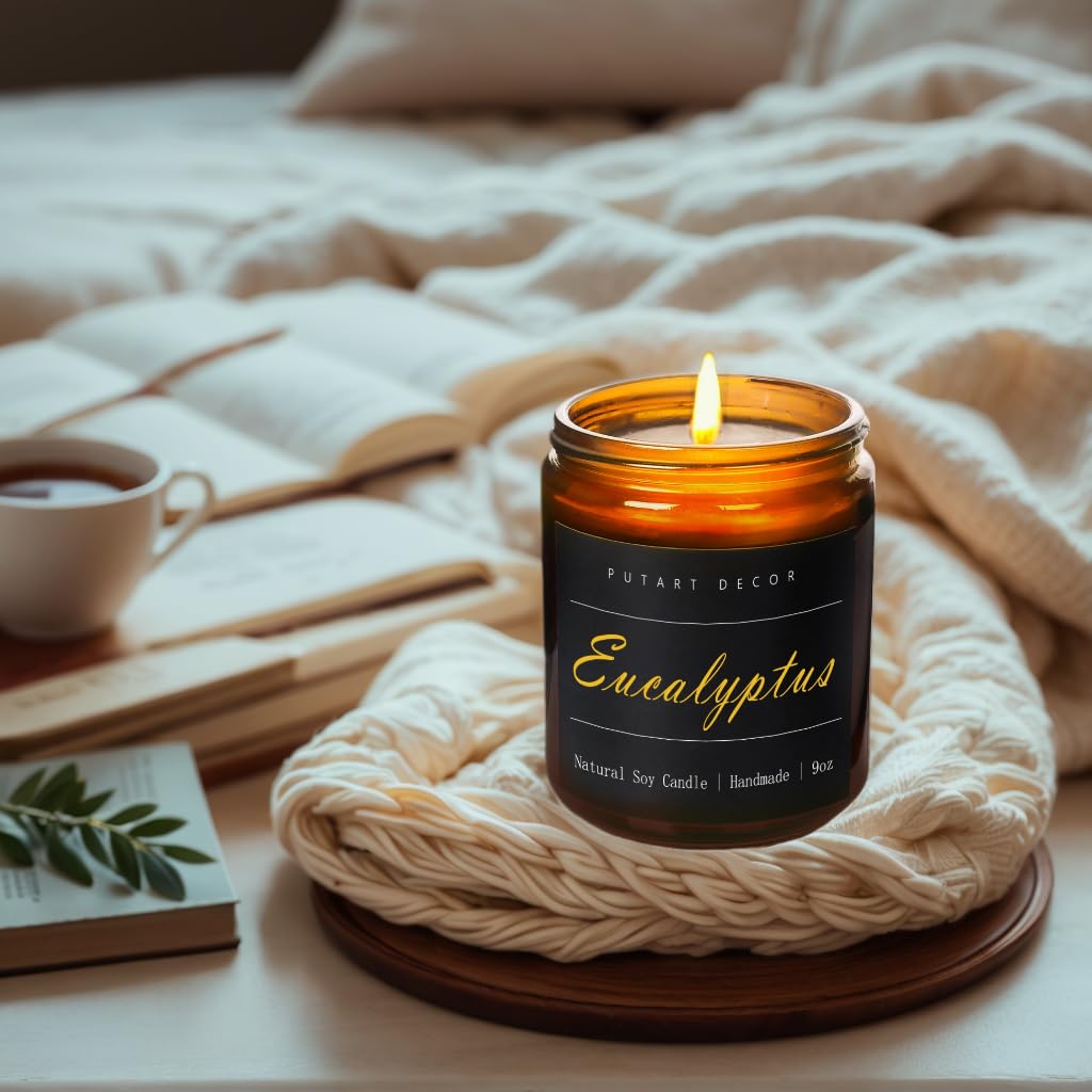 Putart Eucalyptus Mint Candles for Home Scented, Natural Soy Aromatherapy Non Toxic Candles with Long Lasting Fragrance & Clean Burn, Luxury Jar Candle Gift for Women, Men, Home Decoration 9oz