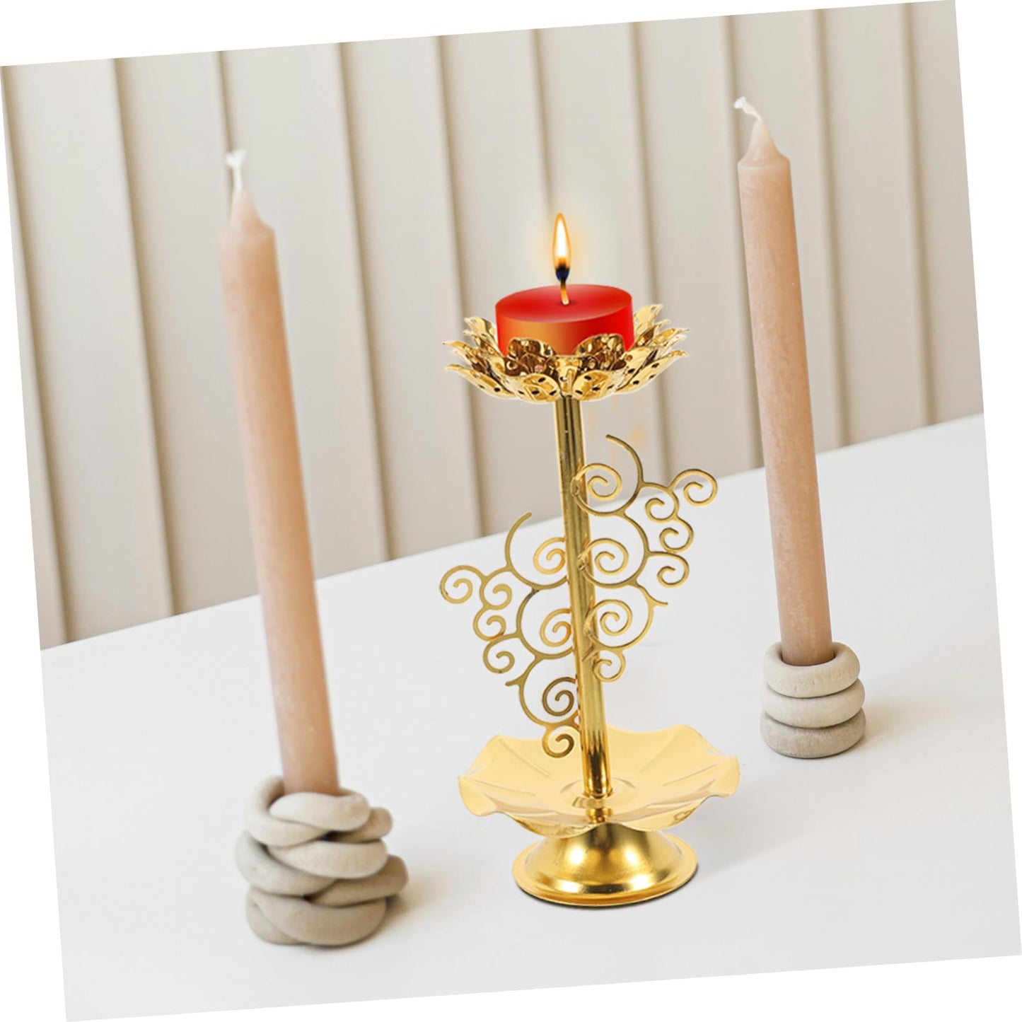 2pcs Antique Lotus Candlestick Holder Butter Lamp Base for Buddha Elegant Design for Home Decor for Festivals and Special Occasions
