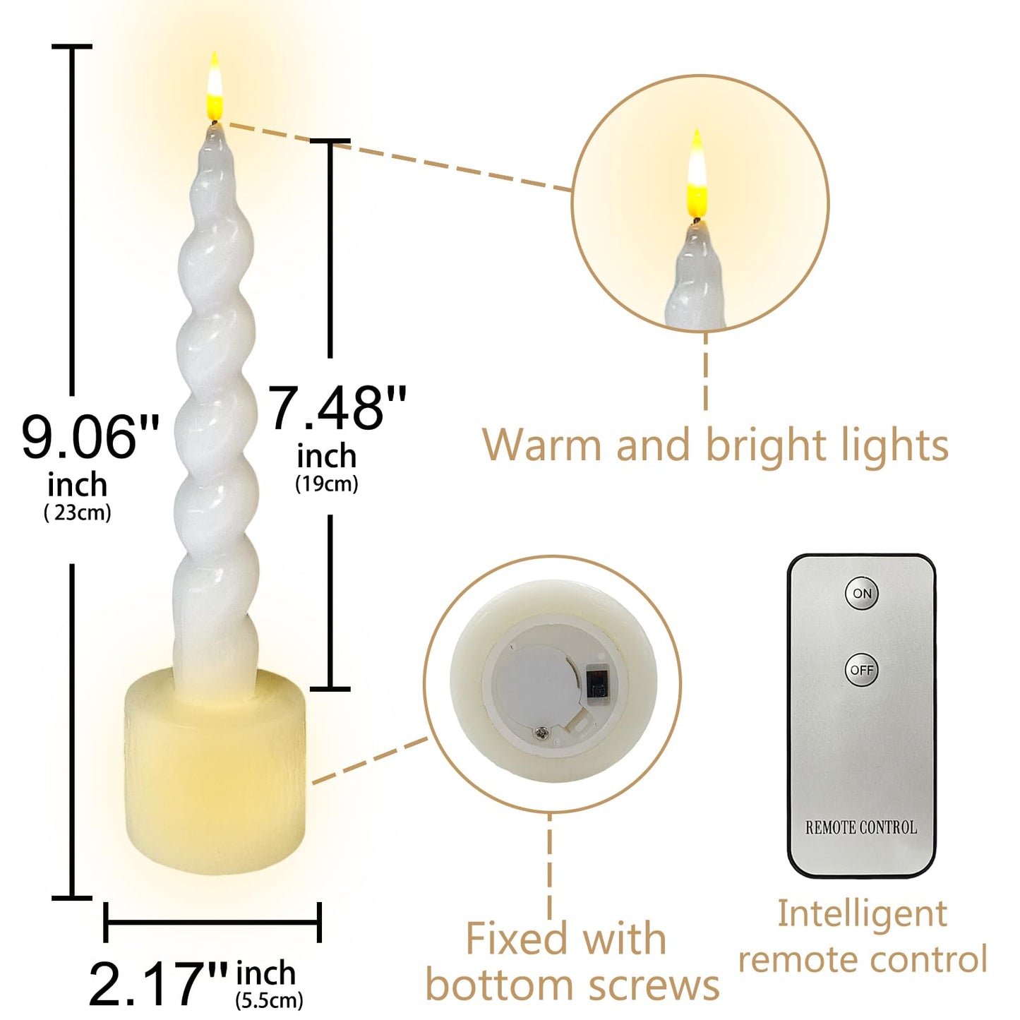 Gedengni Spiral Taper Candle LED Candlesticks, 7.5 Inch Flameless Tapered Candles Battery Candle Sticks Remote Twisted Candlestick for Dinner Holiday Wedding Party Housewarming-2D