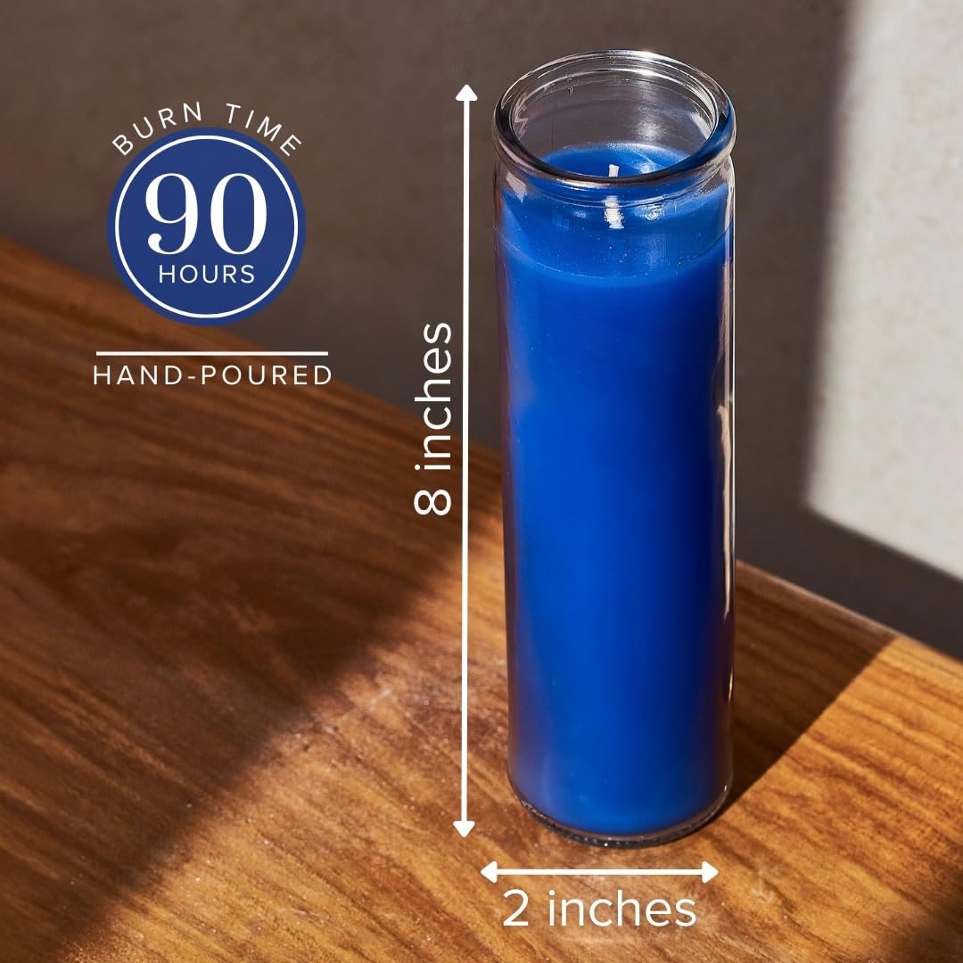 Simply Soson 2x8 inch Blue Devotional Candles in Glass Jar - 3 Pack - 90 Hours – Prayer Candle - Tall Pillar Candles for Religious, Memorials, Party Decor