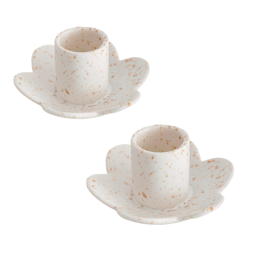 VIRFONOR Ceramic Taper Candle Holders for Table Centerpiece, Decorative Candlestick Holders for Home Wedding Party, Housewarming Gifts, Pack of 2, Flower Shape, White