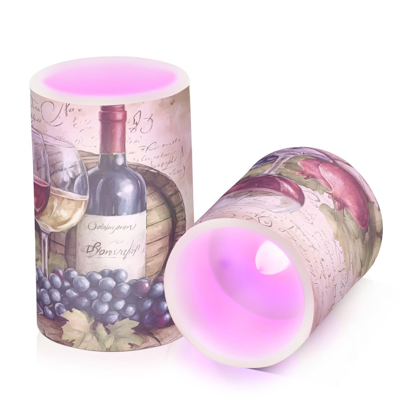 ALAZA Flickering Flameless Candles Red Wine Glasses with Grape B Battery Operated Candles with Remote Timer LED Pillar Votive Candles Set of 2 for Holiday Decor