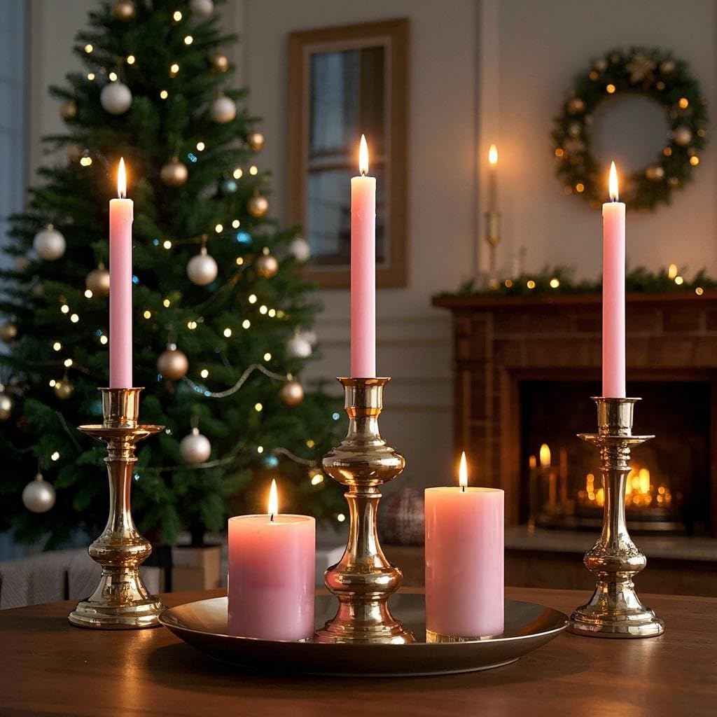 12 Pack 10 inch Pink Taper Candles, Unscented Dripless Candlestick Bulk for Home Dinner Wedding Romantic, Long-Lasting Burn Time of 7-8 Hours